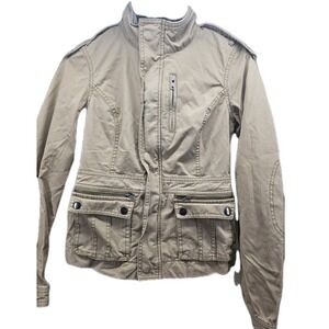 Free People Jacket Womens Size 0 Utility Khaki Zip Button Pockets 100% Cotton